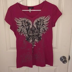 Cute pink wings and rhinestone top sz M